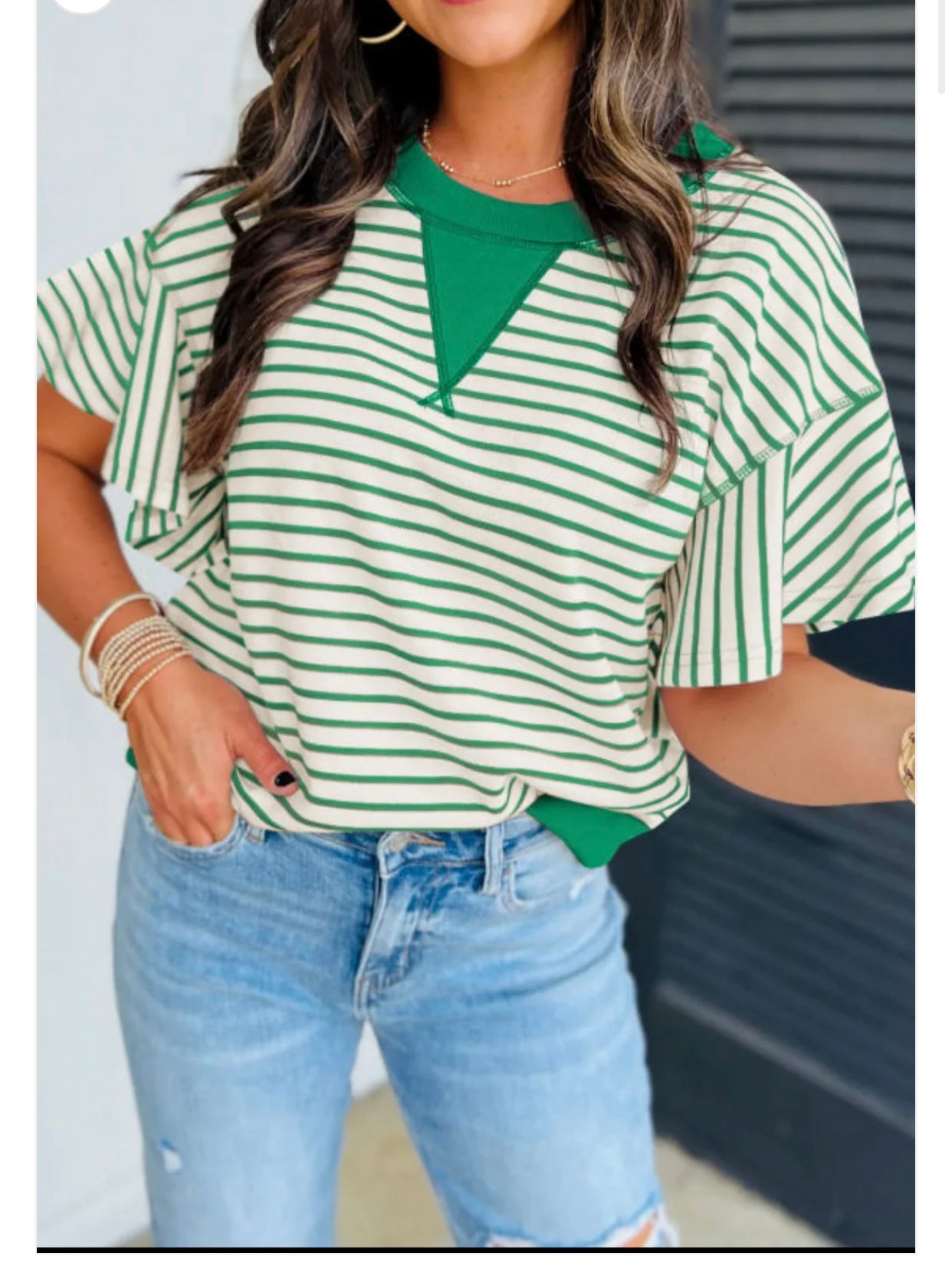 Green and Cream Striped Top