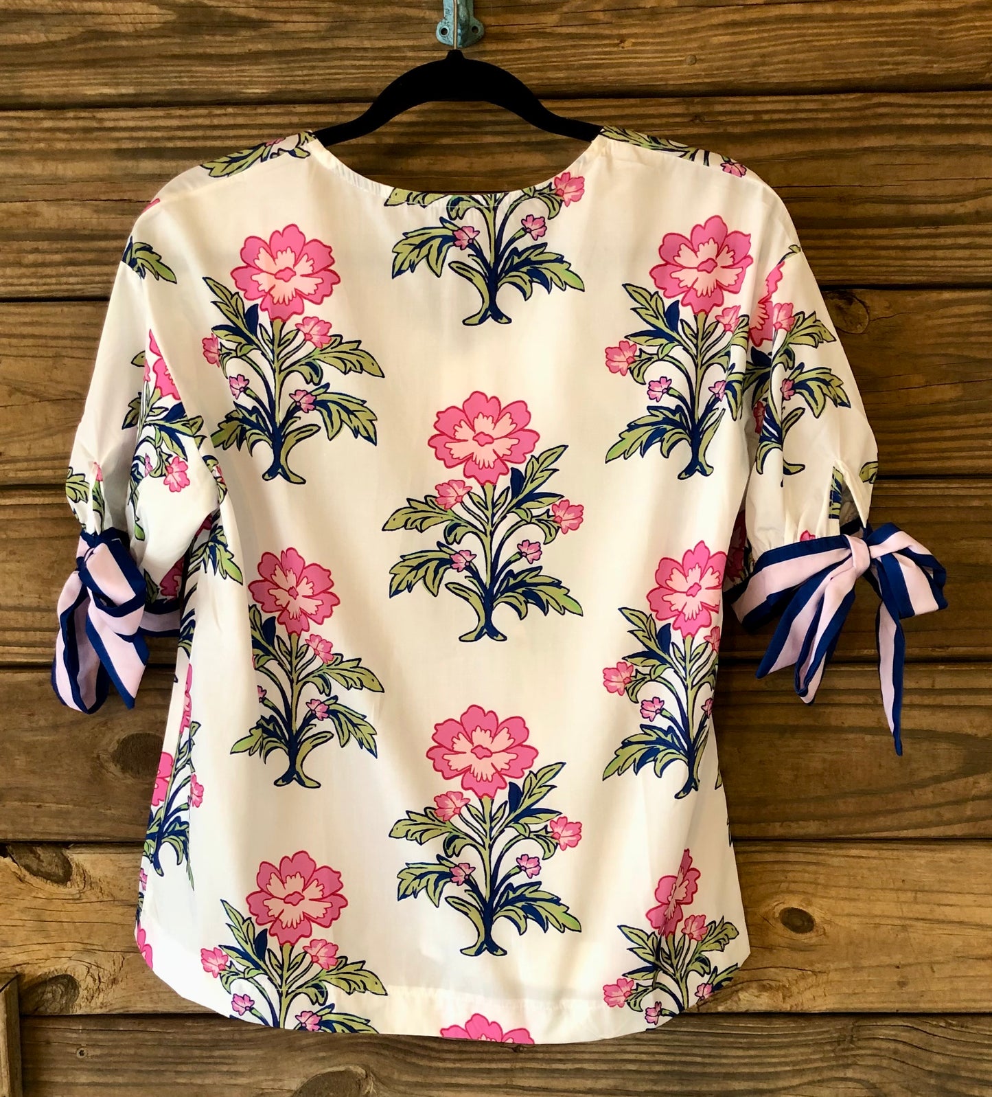 Pink & Navy Floral V Neck Top