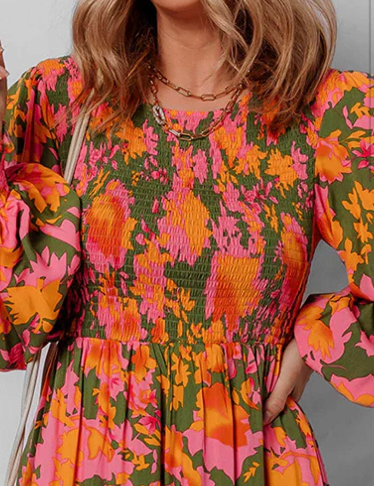 Orange/Green Floral Maxi Dress