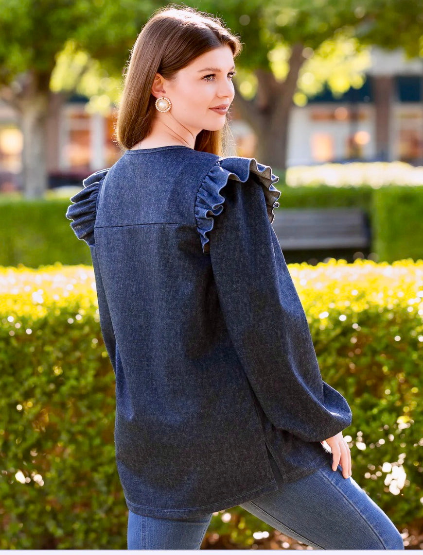 Navy Top with Ruffle Detail