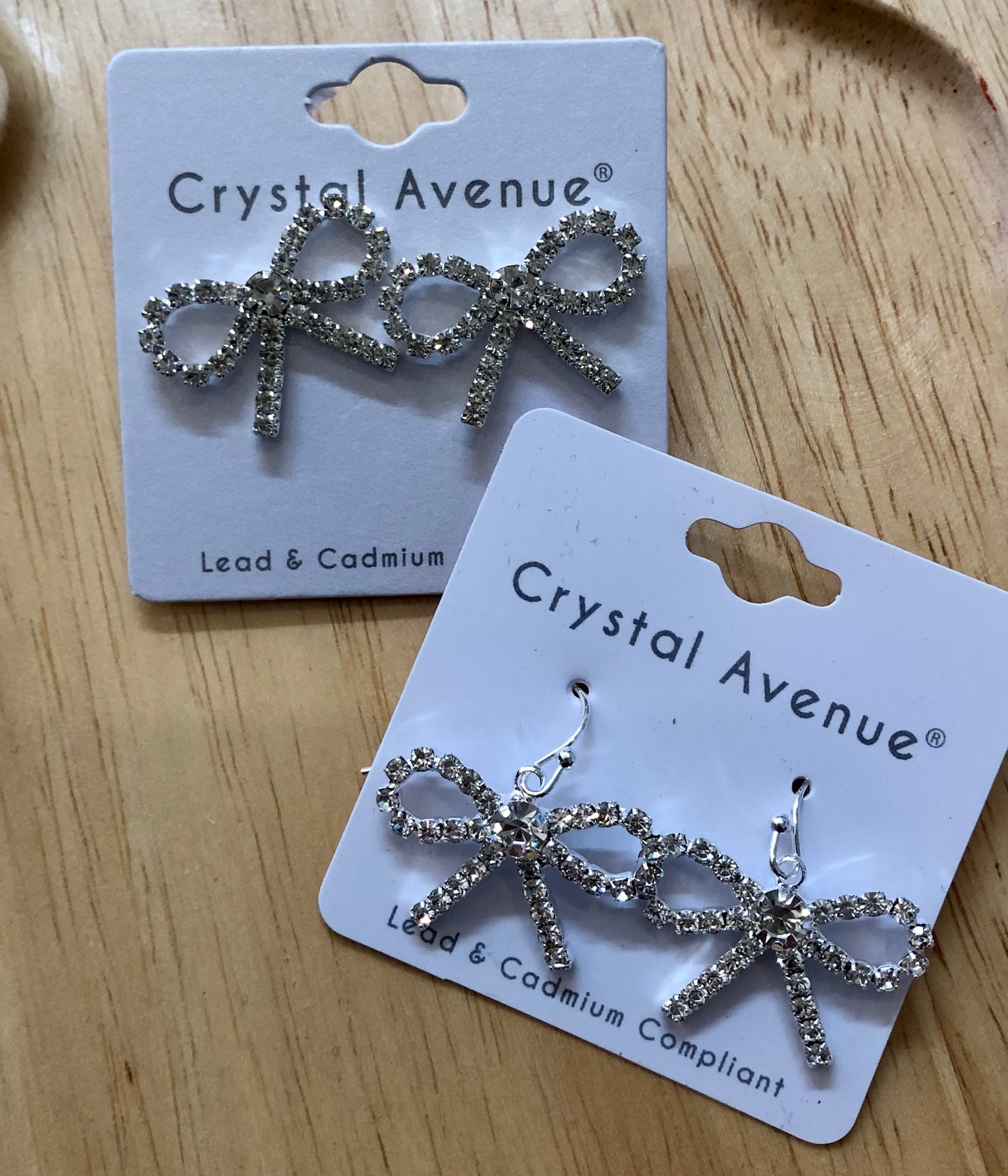 Bow Earrings Crystal & Silver