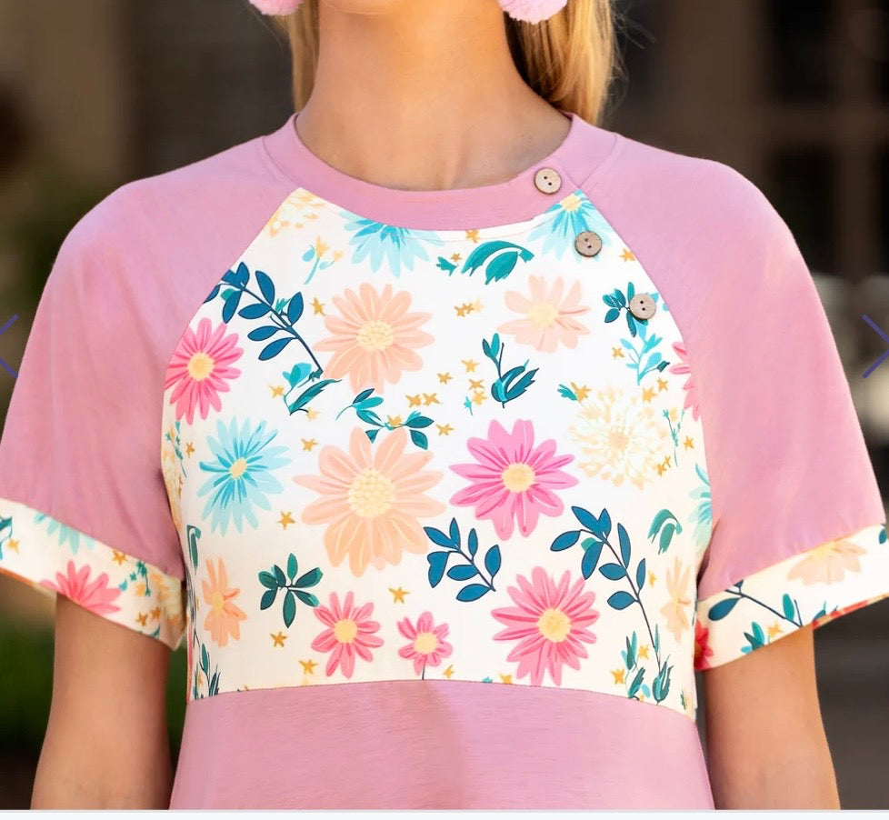 Floral Block Dress with Pockets