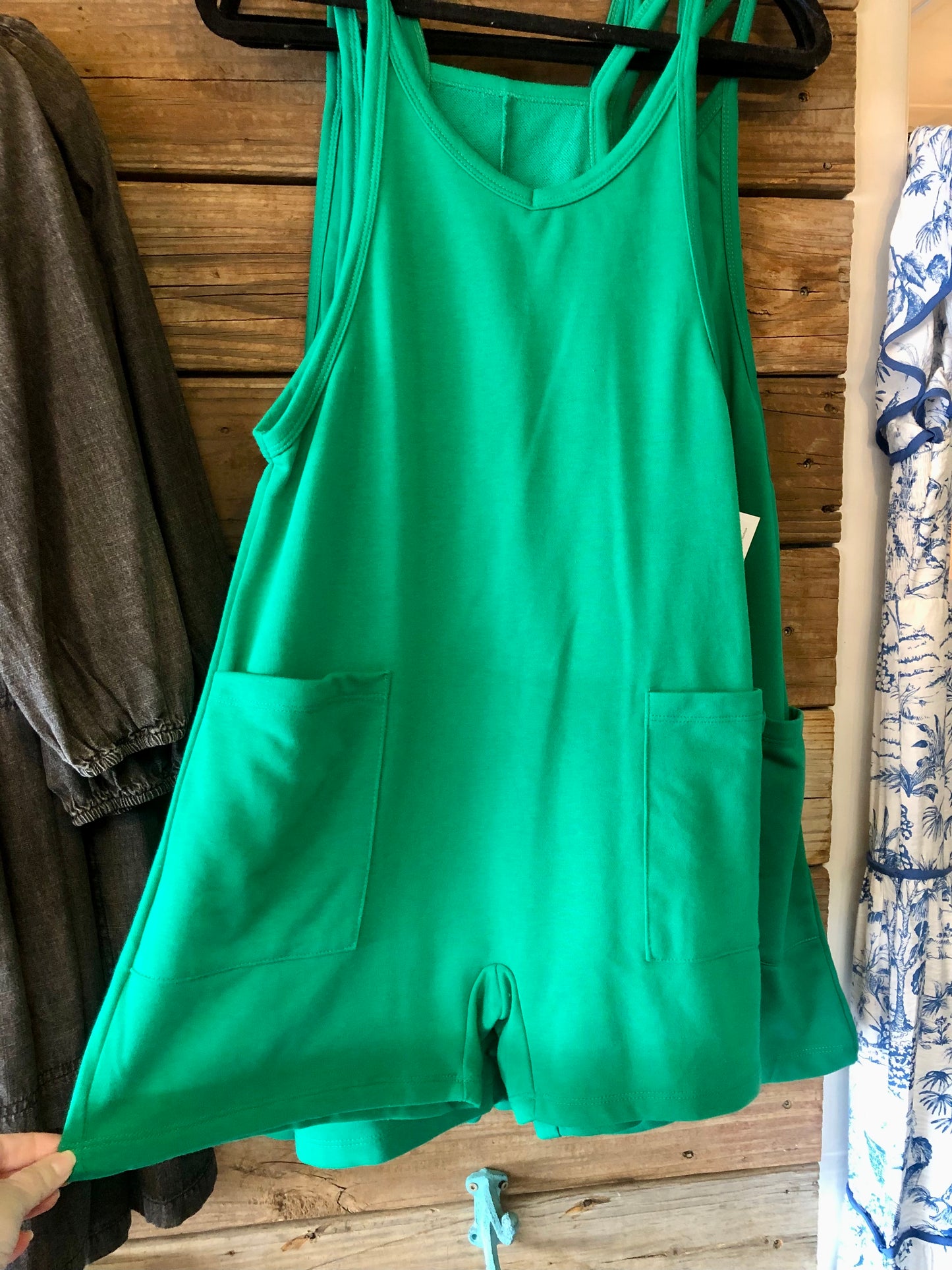 Kelly Green Romper with Pockets