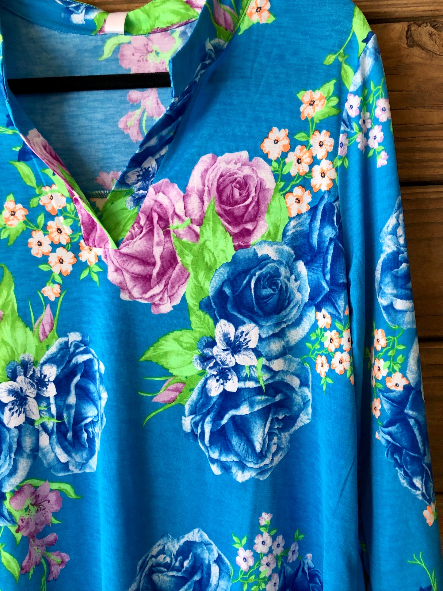 Blue Floral V Neck Top