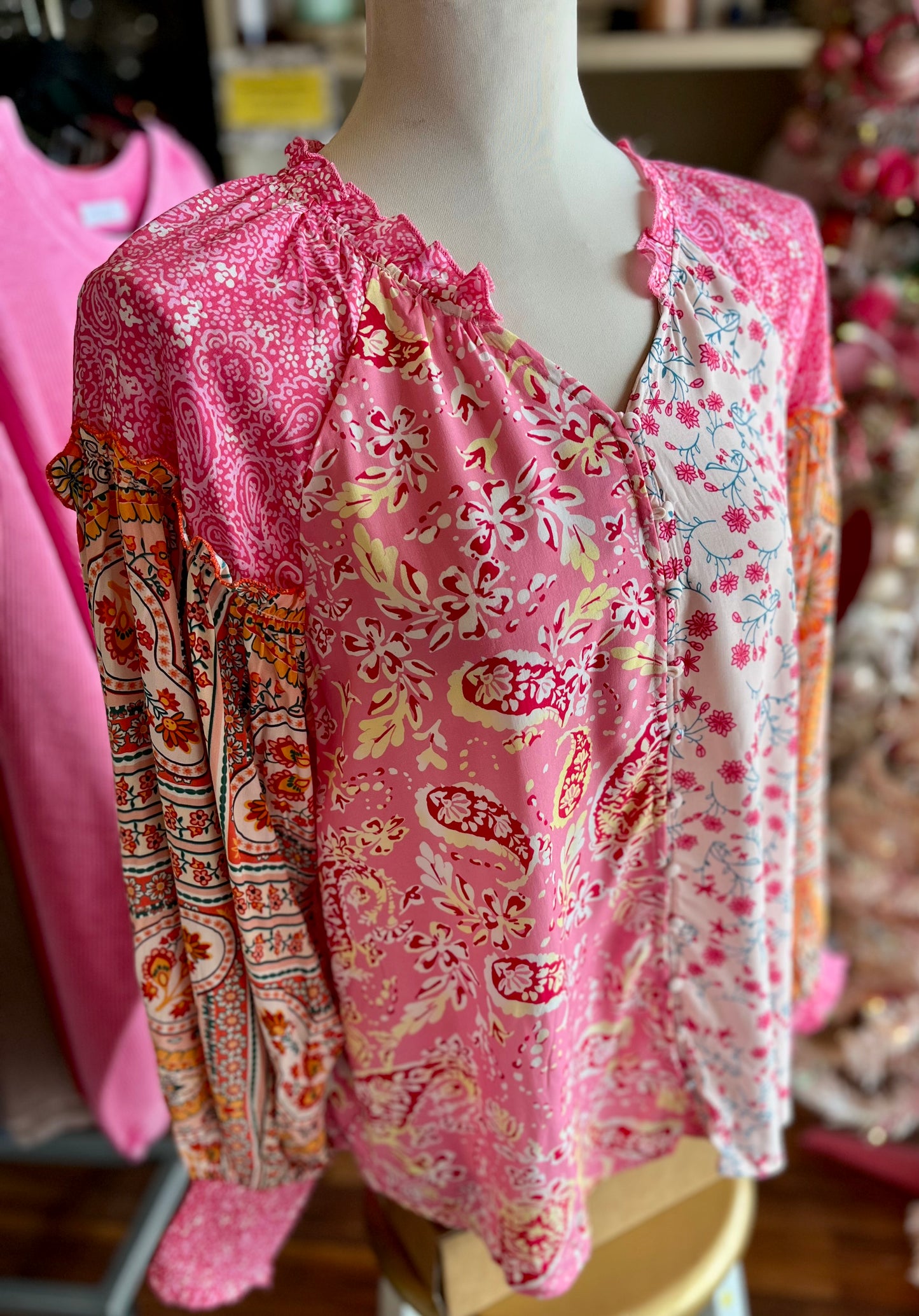 Pink Floral Mix Boho Top