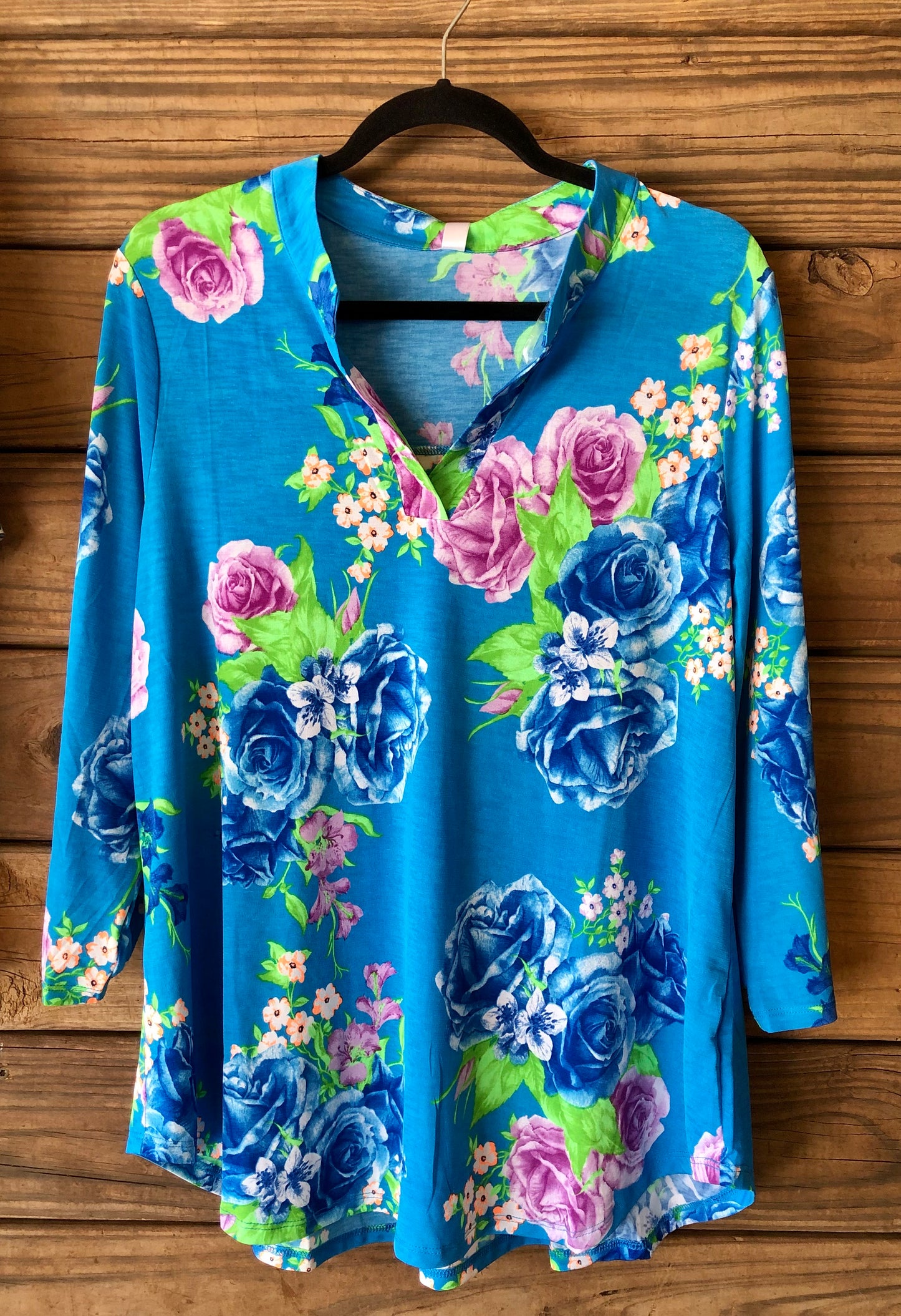 Blue Floral V Neck Top