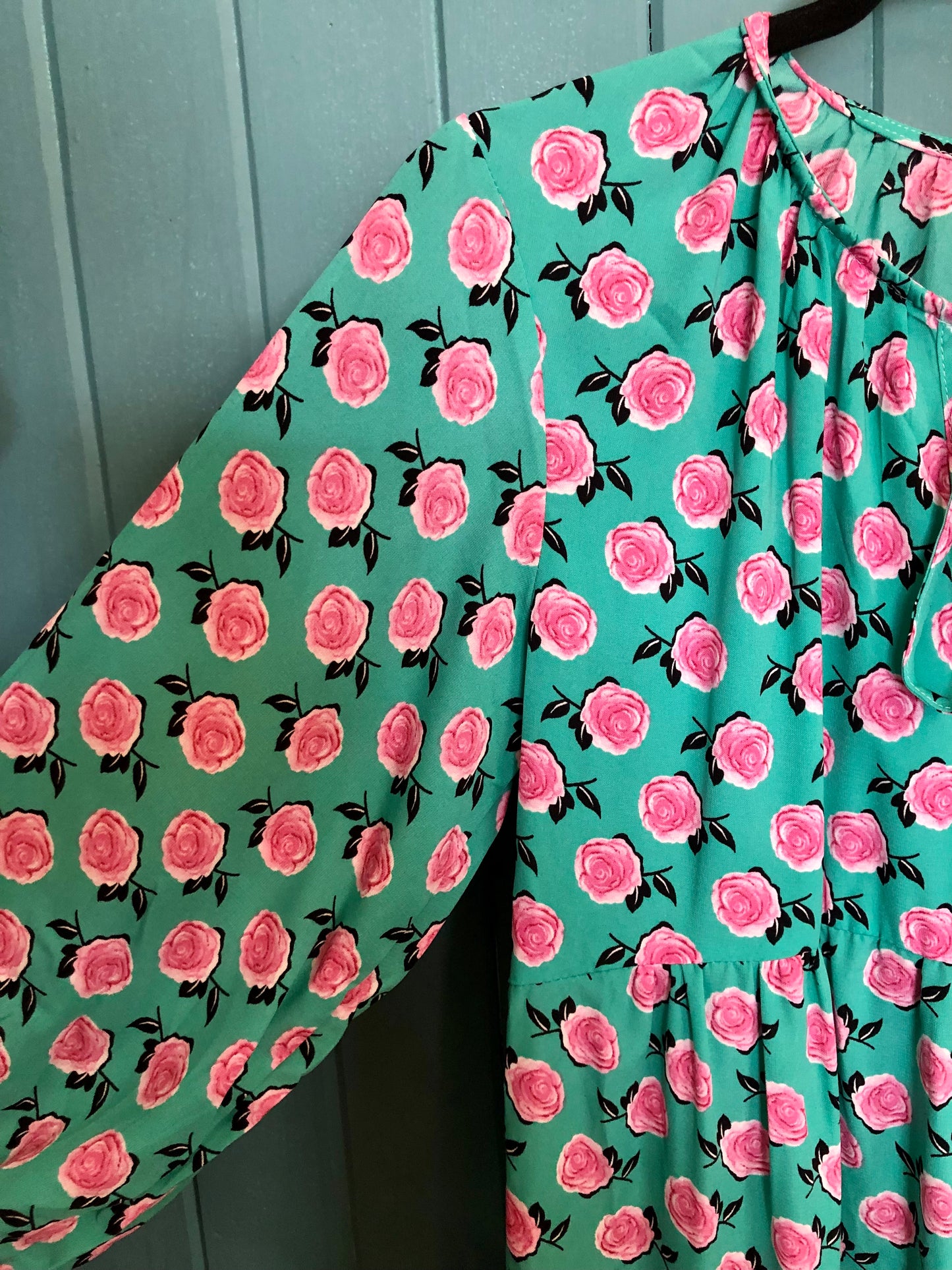 Mint Floral with Roses Maxi Dress