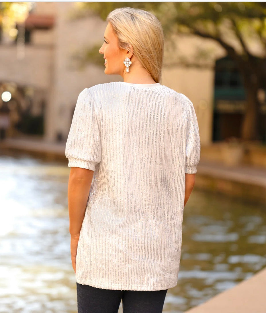 Sequin Puff Sleeve Top