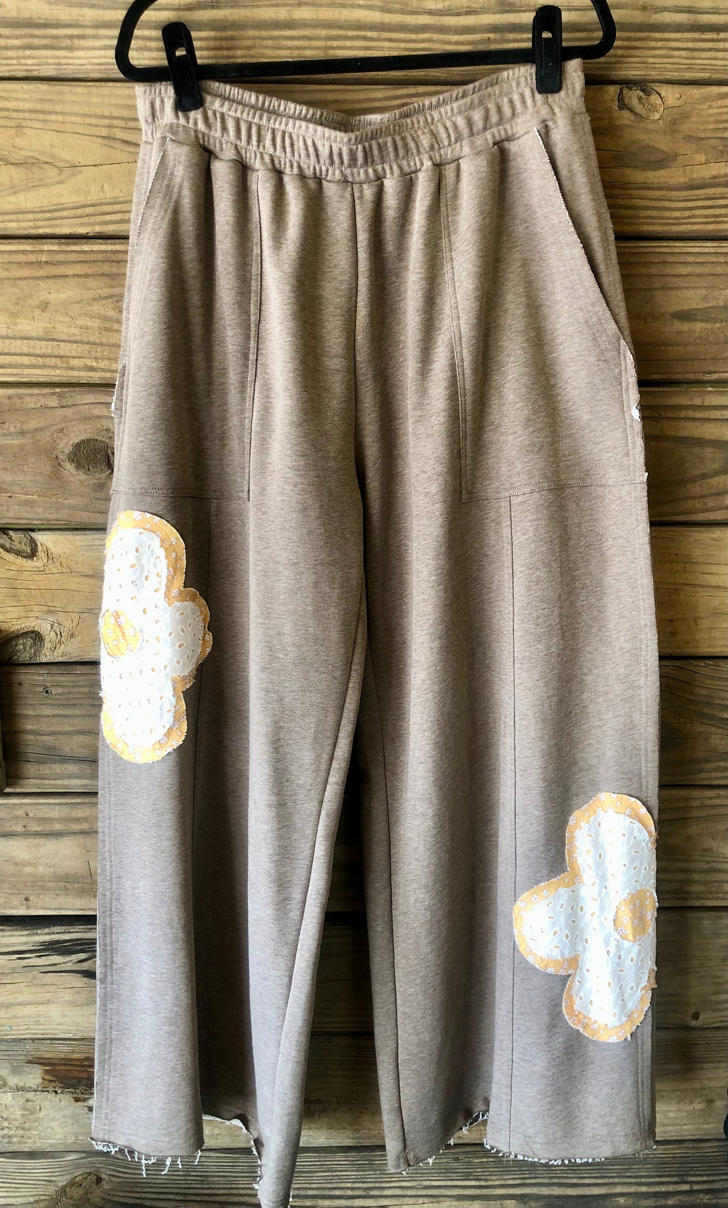 Flower Appliqué Palazzo Pants