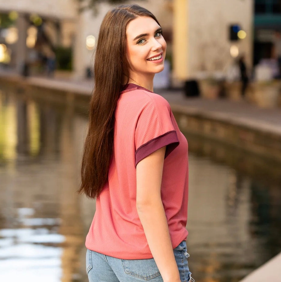 Ribbed V Neck Top