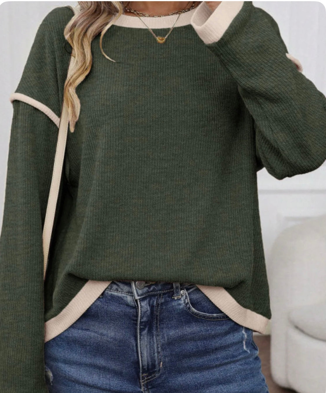 Olive Ribbed Lightweight Sweater Top