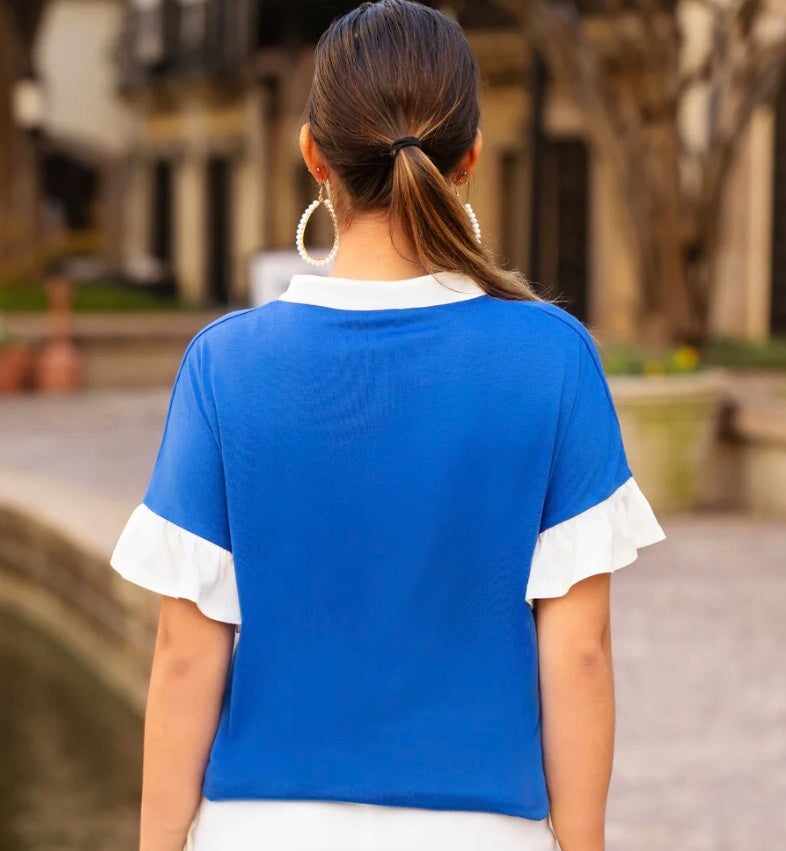 Ruffle Sleeve V Neck Top