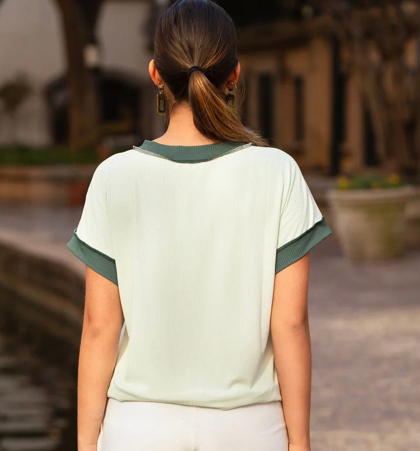 Ribbed V Neck Top