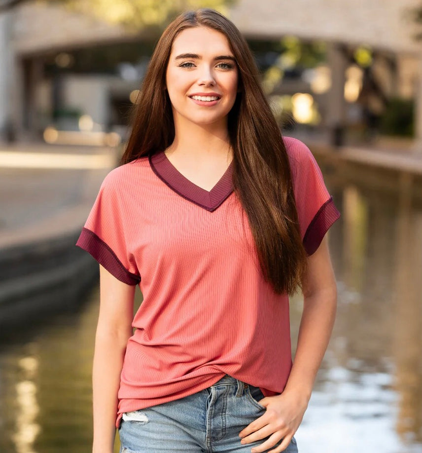 Ribbed V Neck Top