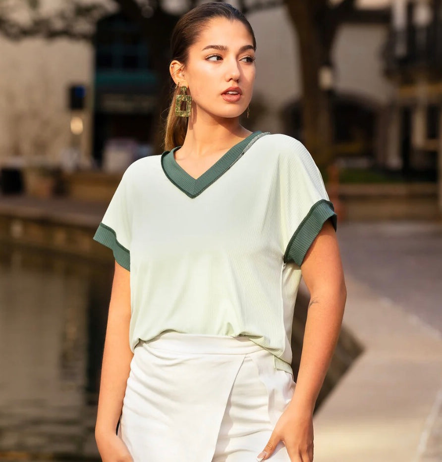 Ribbed V Neck Top