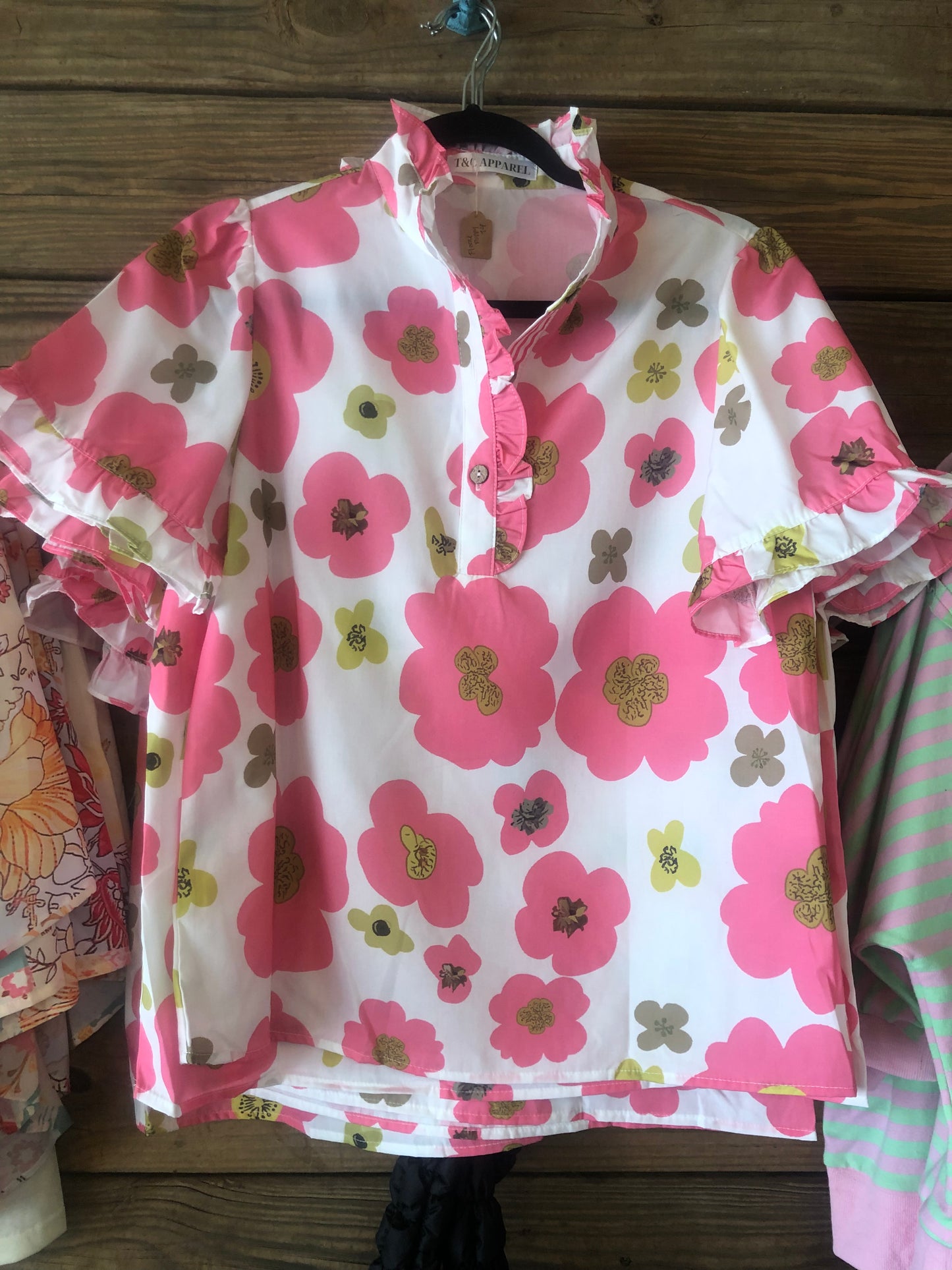 Floral Poppy Pink and Green Top