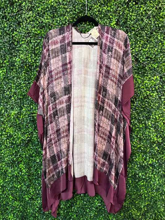 Plaid Ruana Wrap Cardigan- One Size