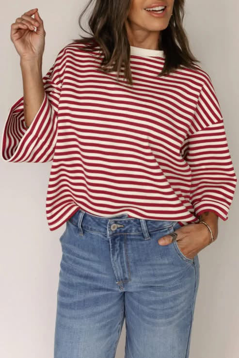 Red and White Striped Tie Back Top