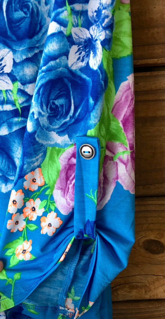 Blue Floral V Neck Top
