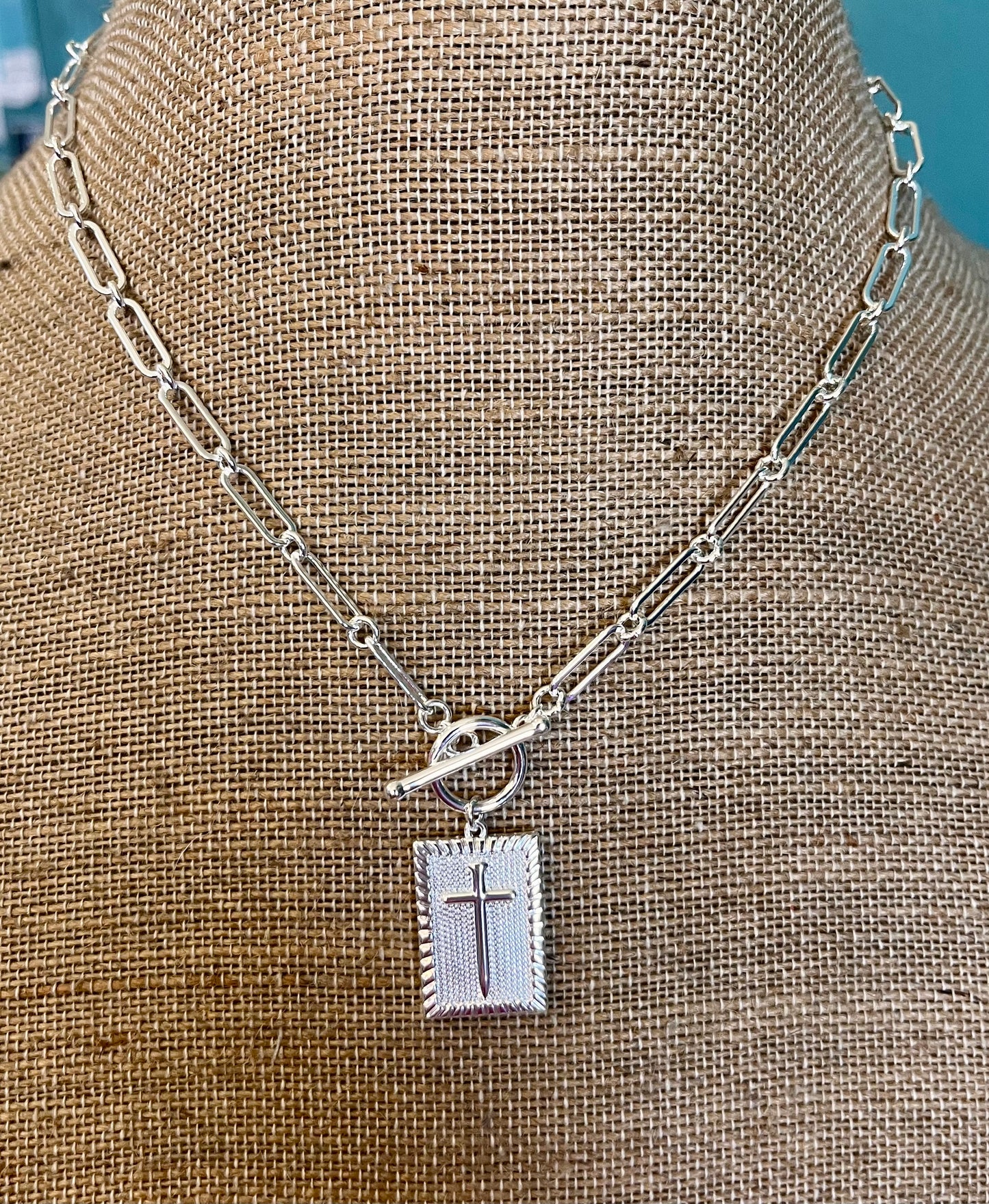 Cross Necklace with Paperclip Chain