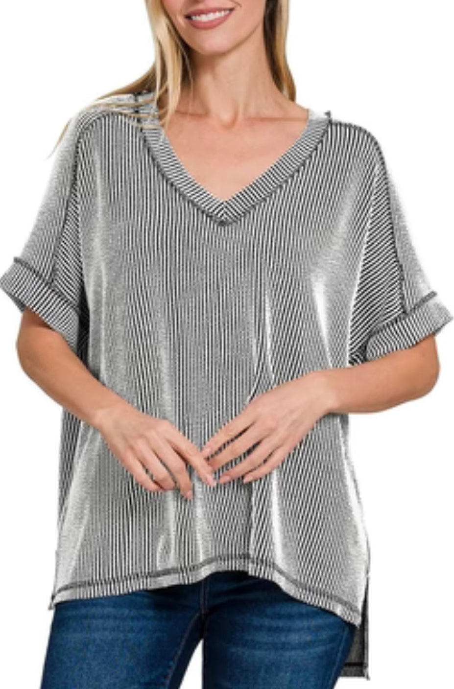 Ribbed Crew Neck Top