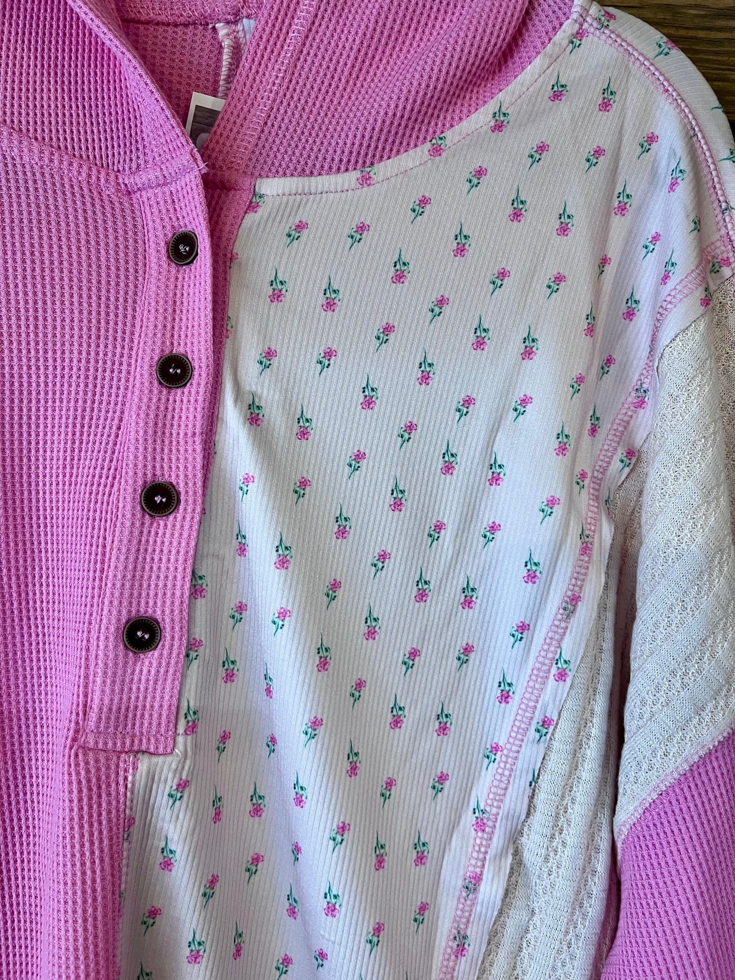 Pink Floral Patchwork Hooded Top