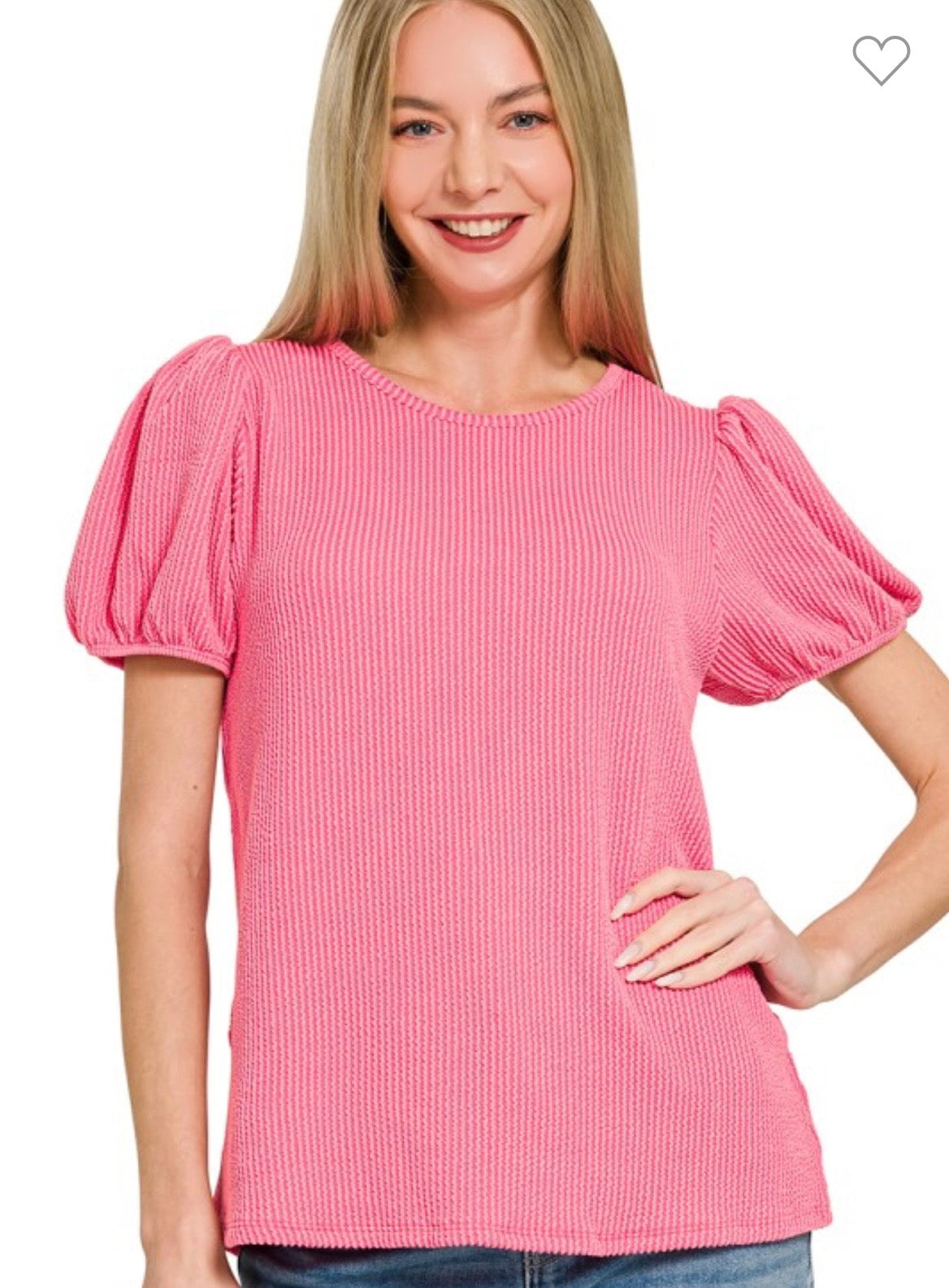 Puff Sleeve Ribbed Top