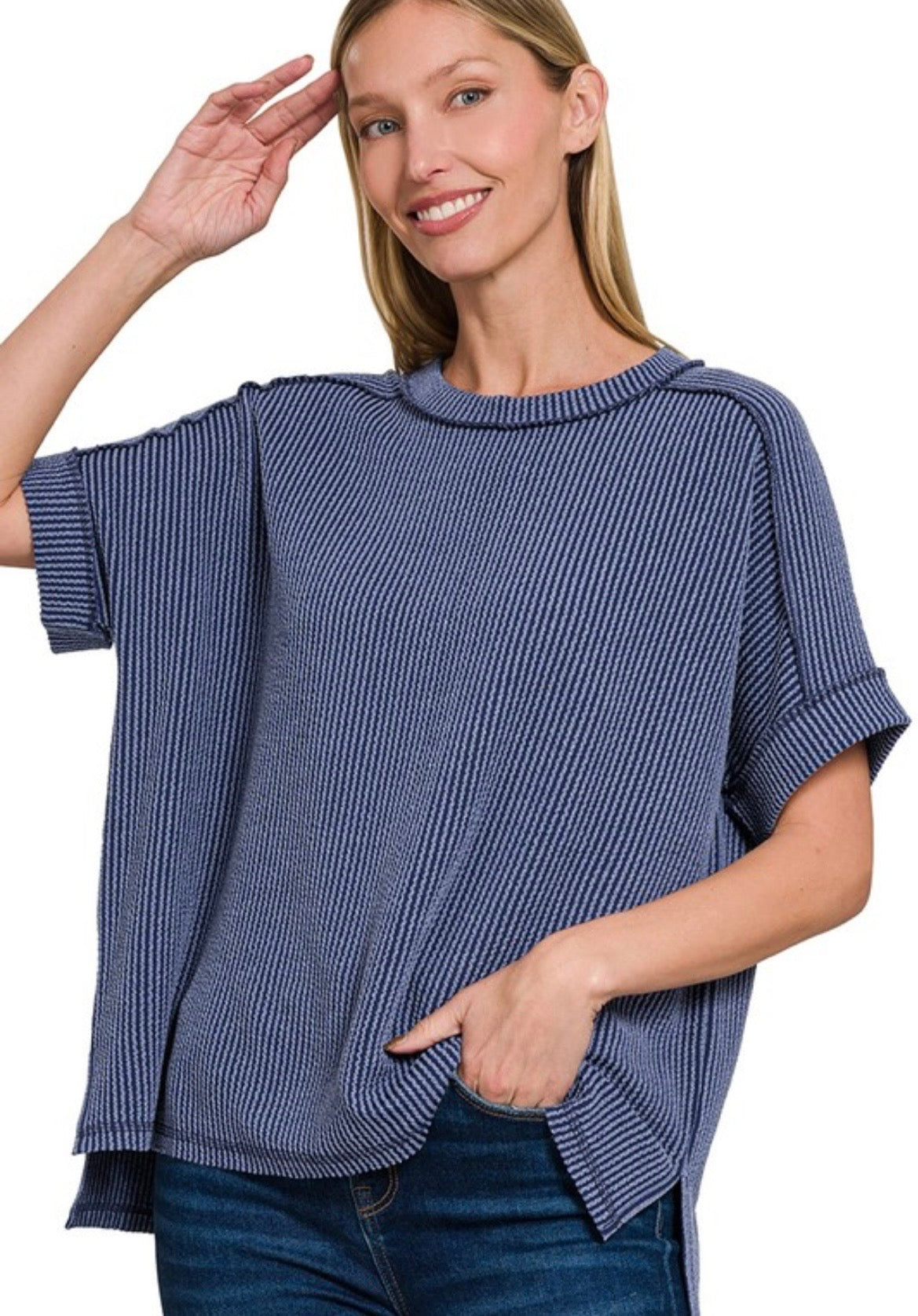 Ribbed Crew Neck Top