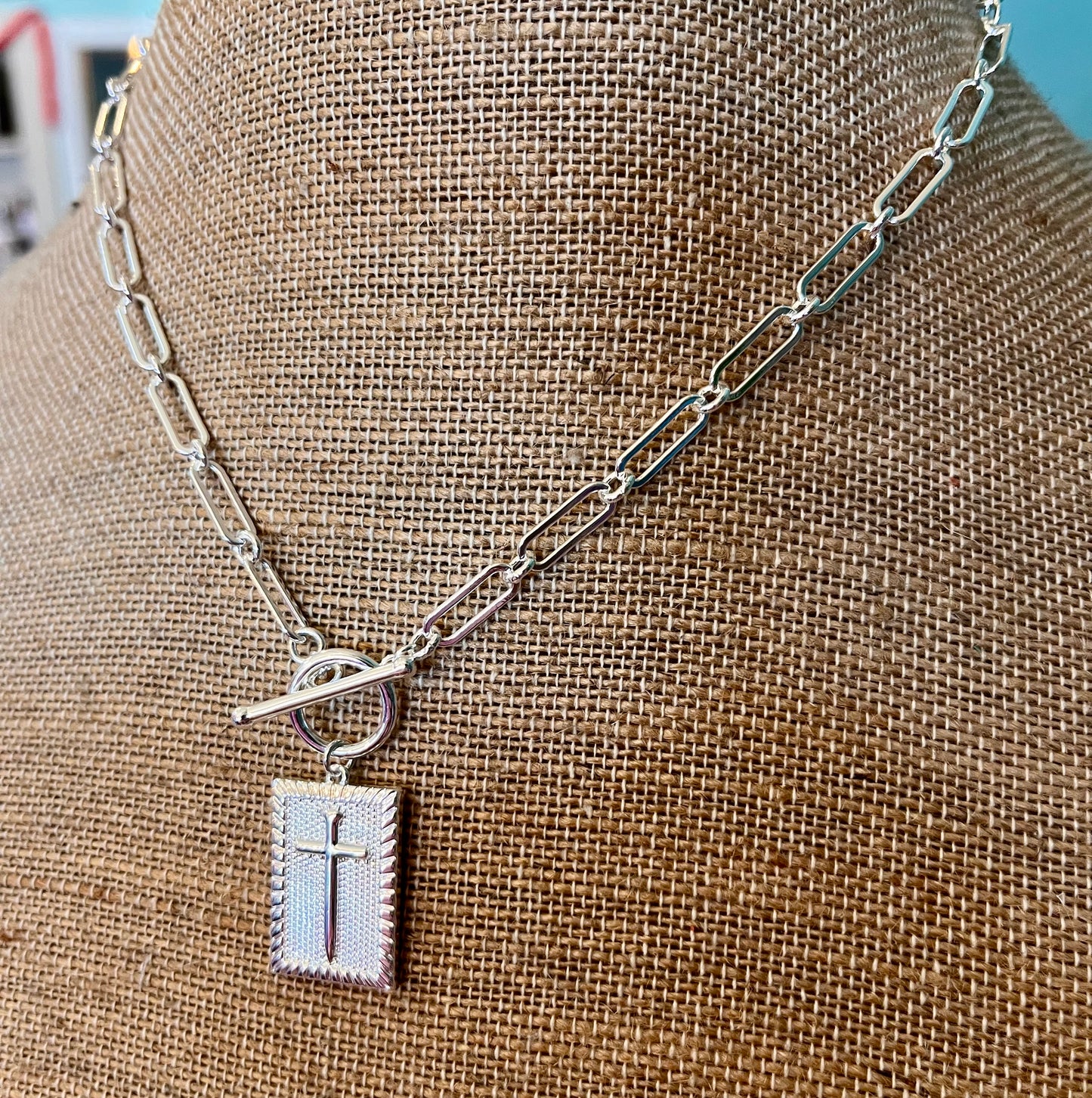Cross Necklace with Paperclip Chain