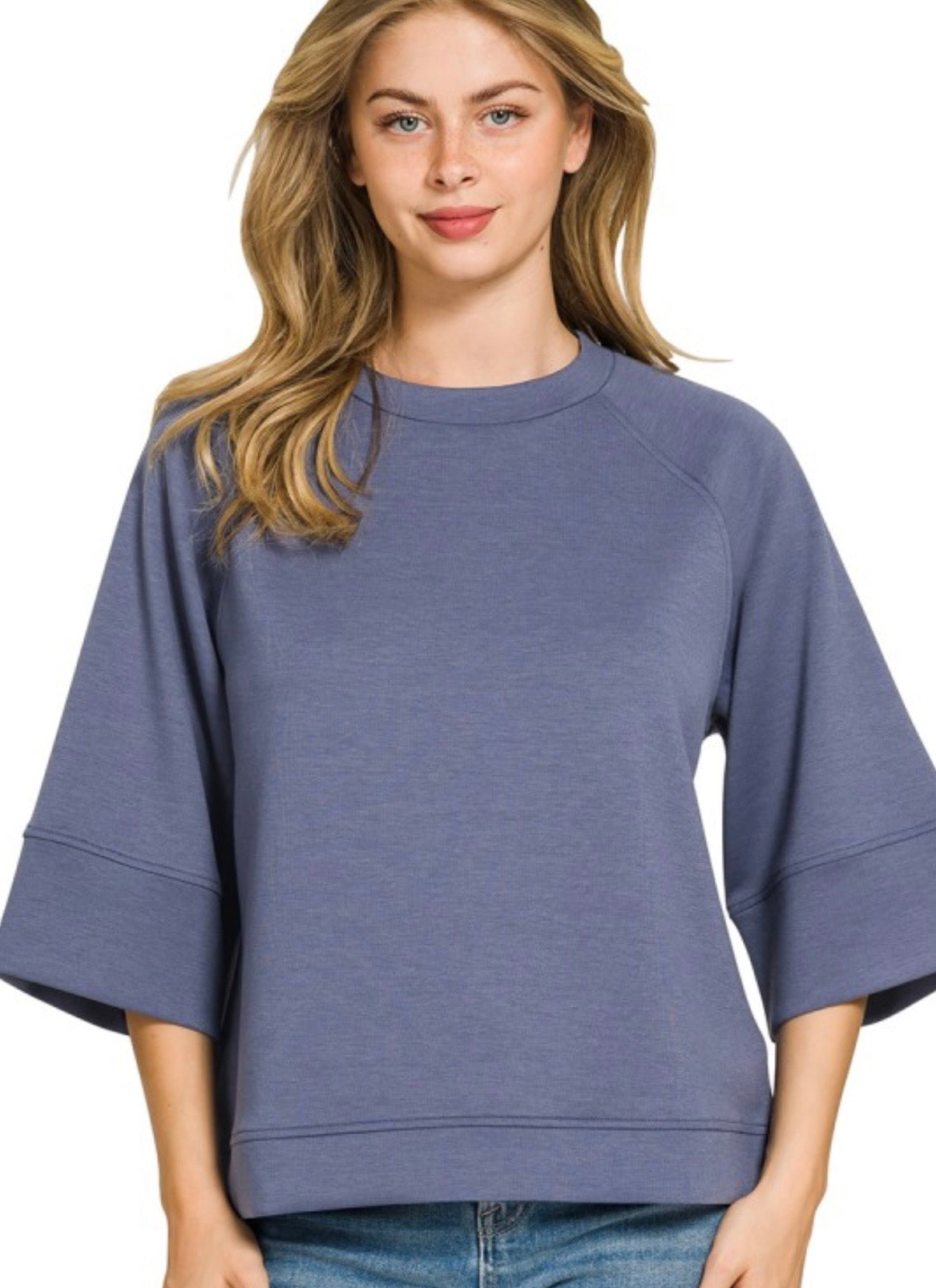 Scuba 3/4 Sleeve Pullover Top