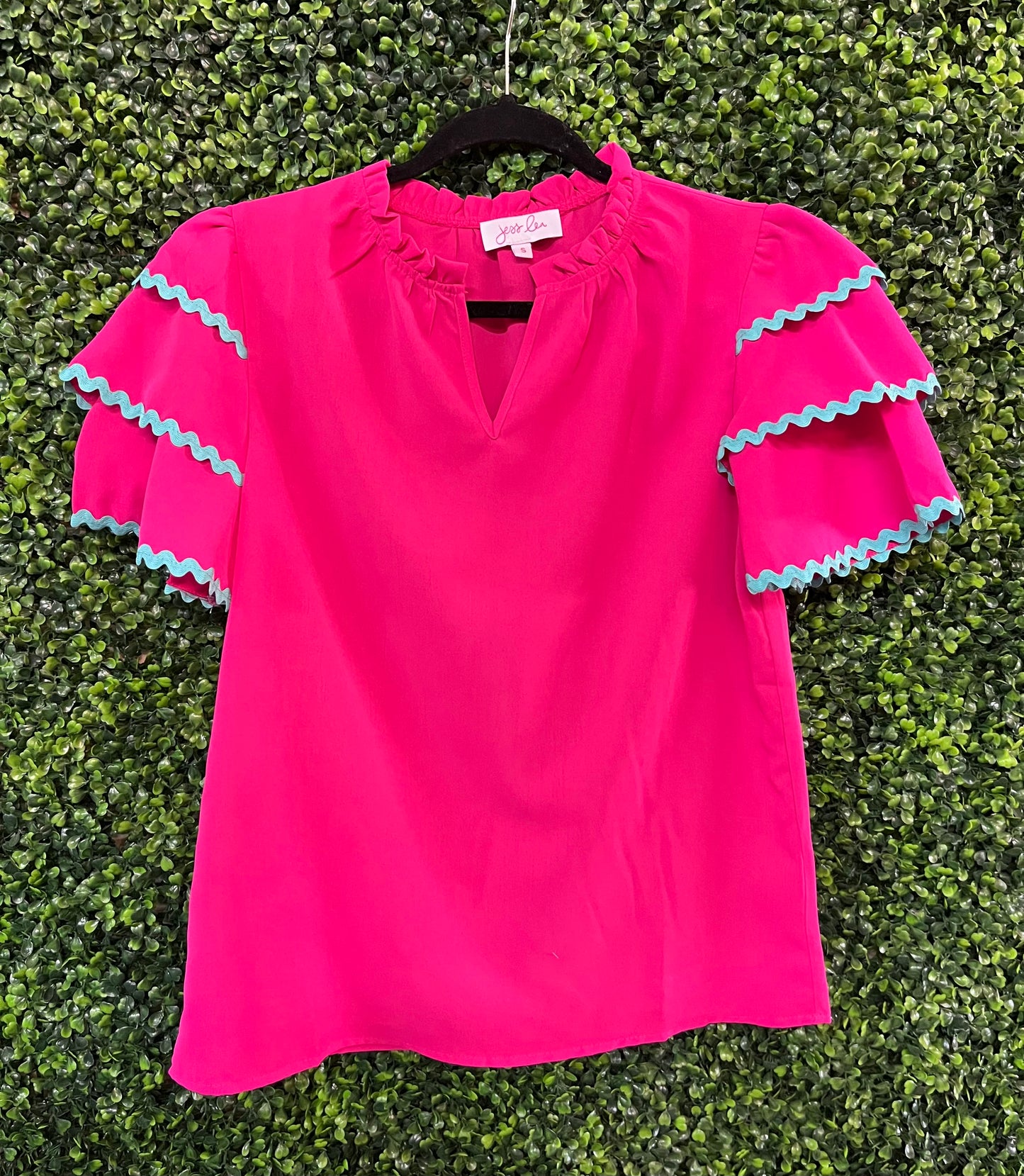 Ric Rac Hot Pink & Teal Trim Top