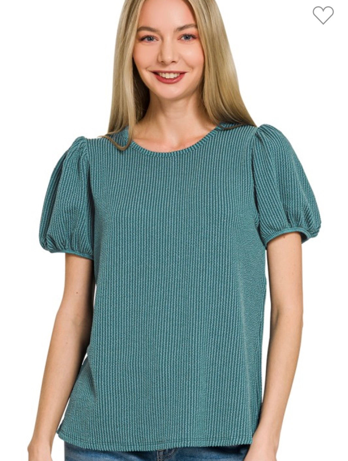 Puff Sleeve Ribbed Top