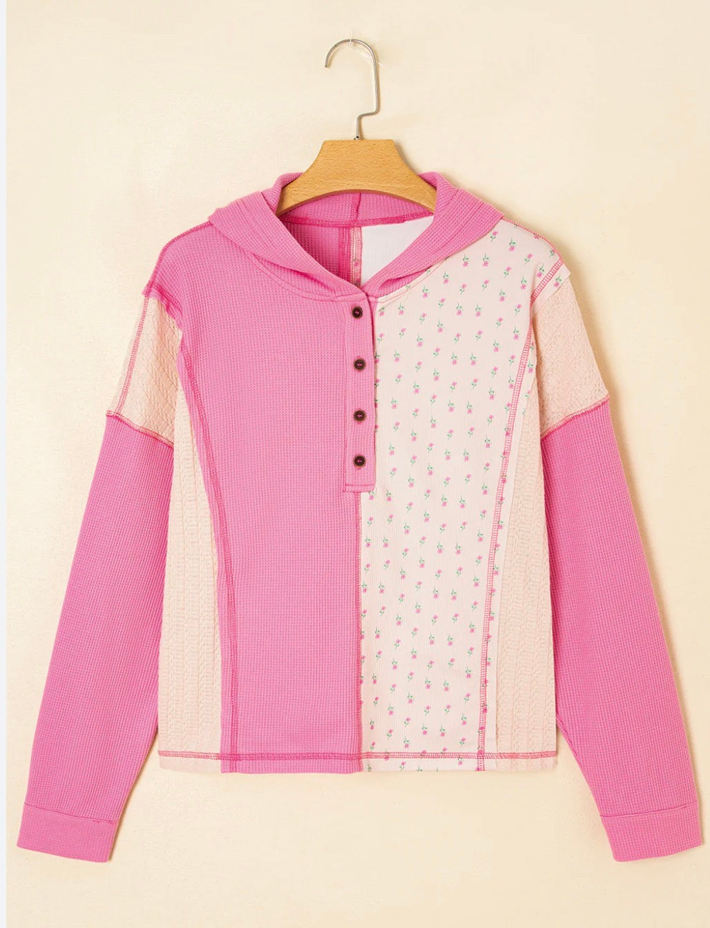 Pink Floral Patchwork Hooded Top