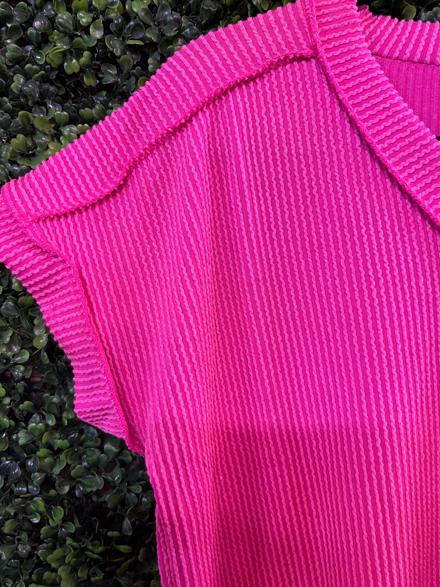 Hot Pink VNeck Ribbed Top