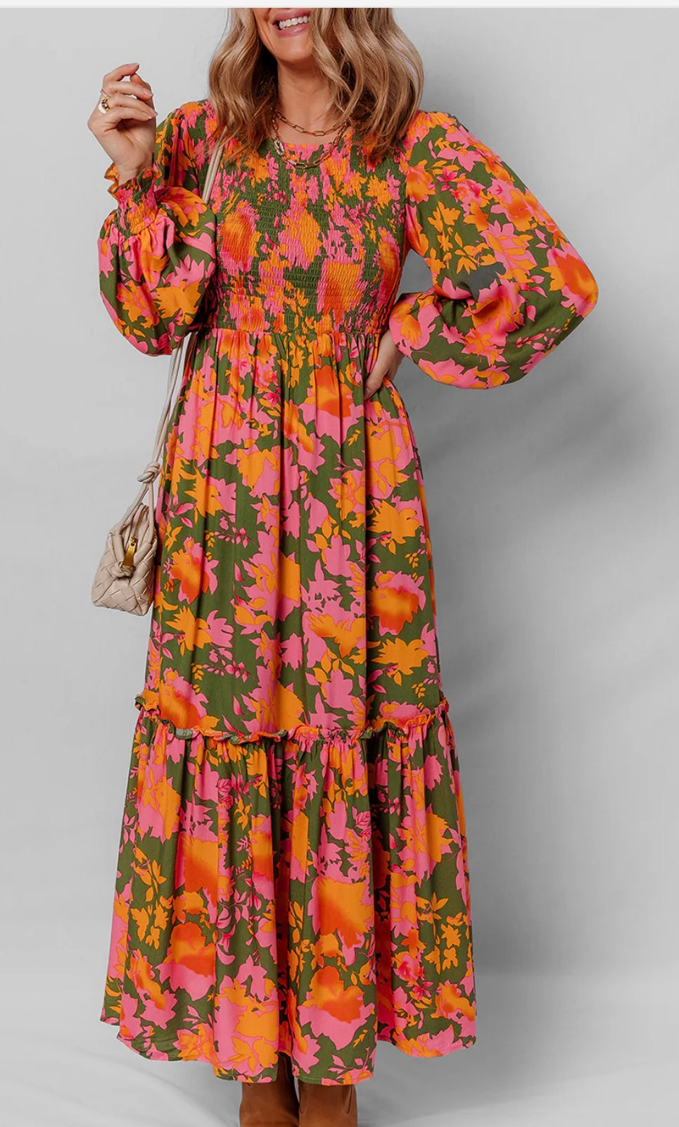 Orange/Green Floral Maxi Dress