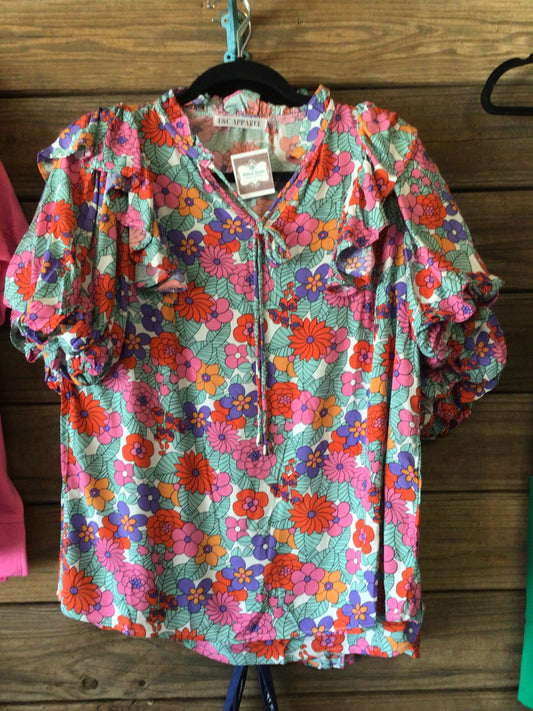 Floral Mix Puff Sleeve Top