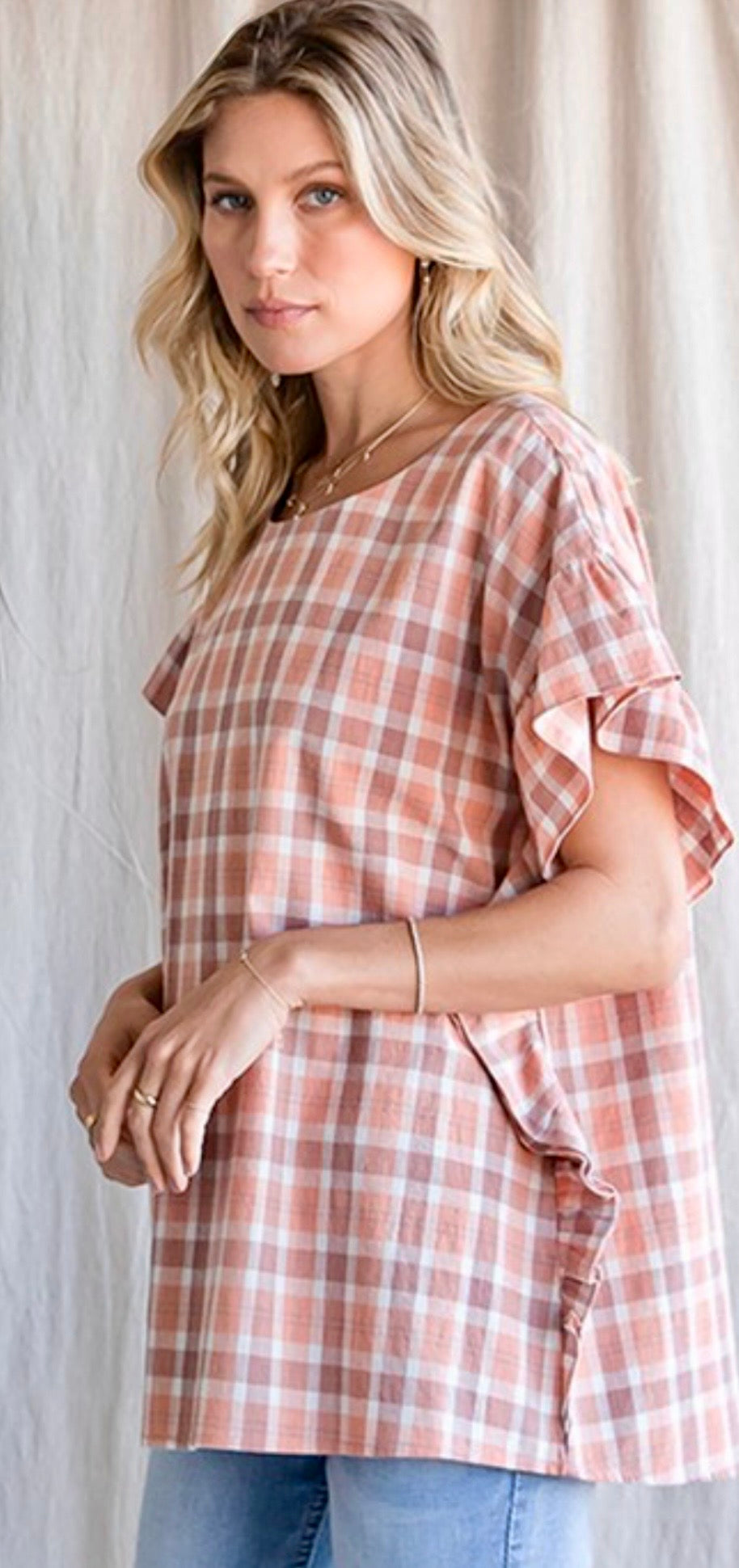 Gingham Plaid Ruffle Top