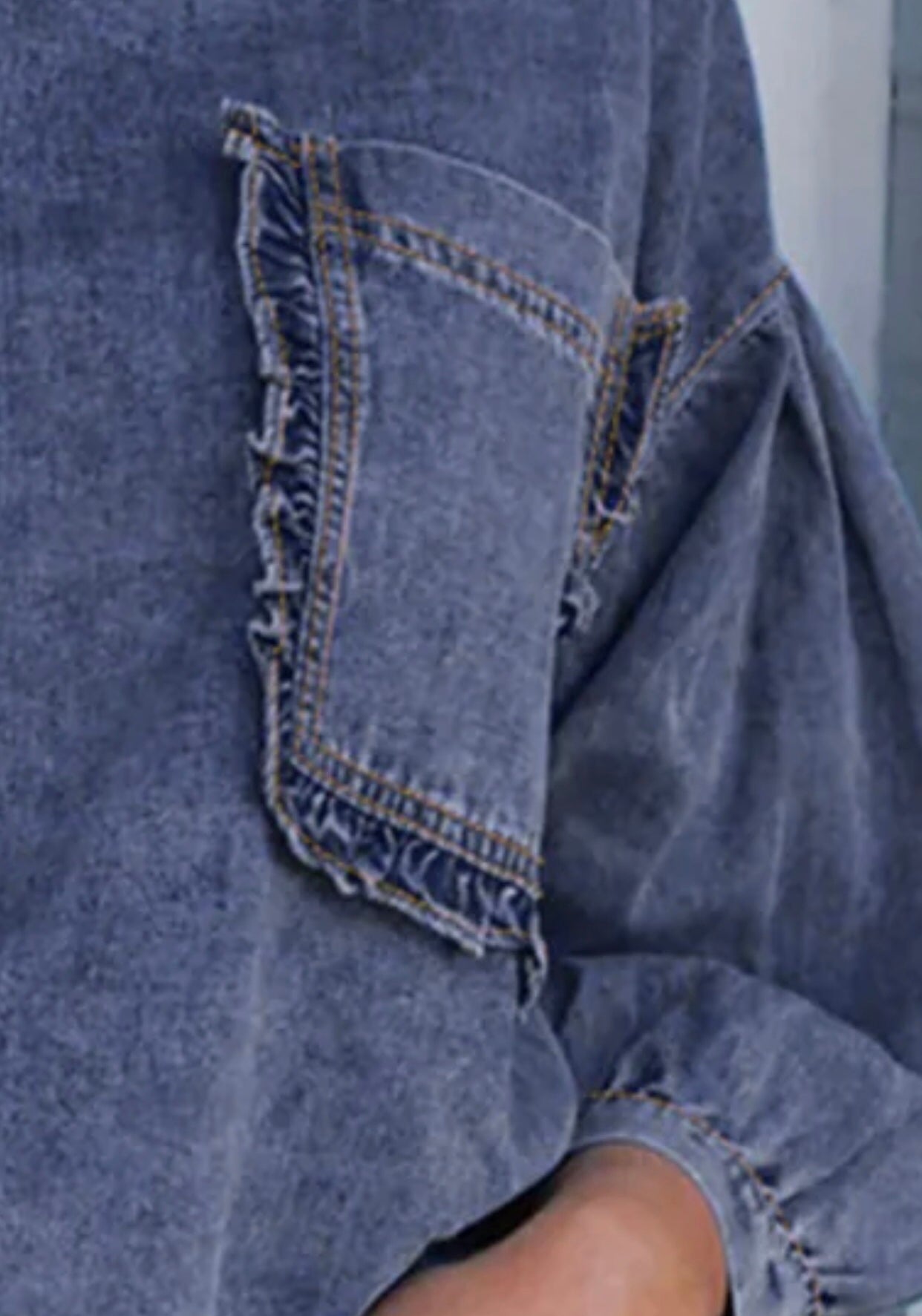 Denim Ruffle Pocket Top