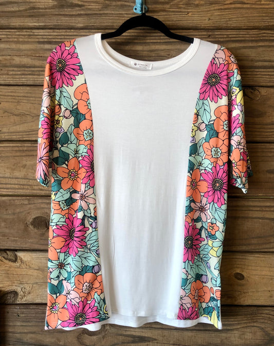 Floral Sleeve & White Top