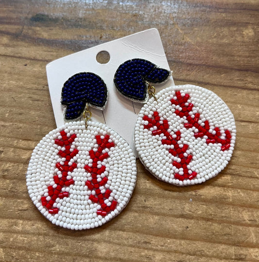 Baseball Beaded Earrings