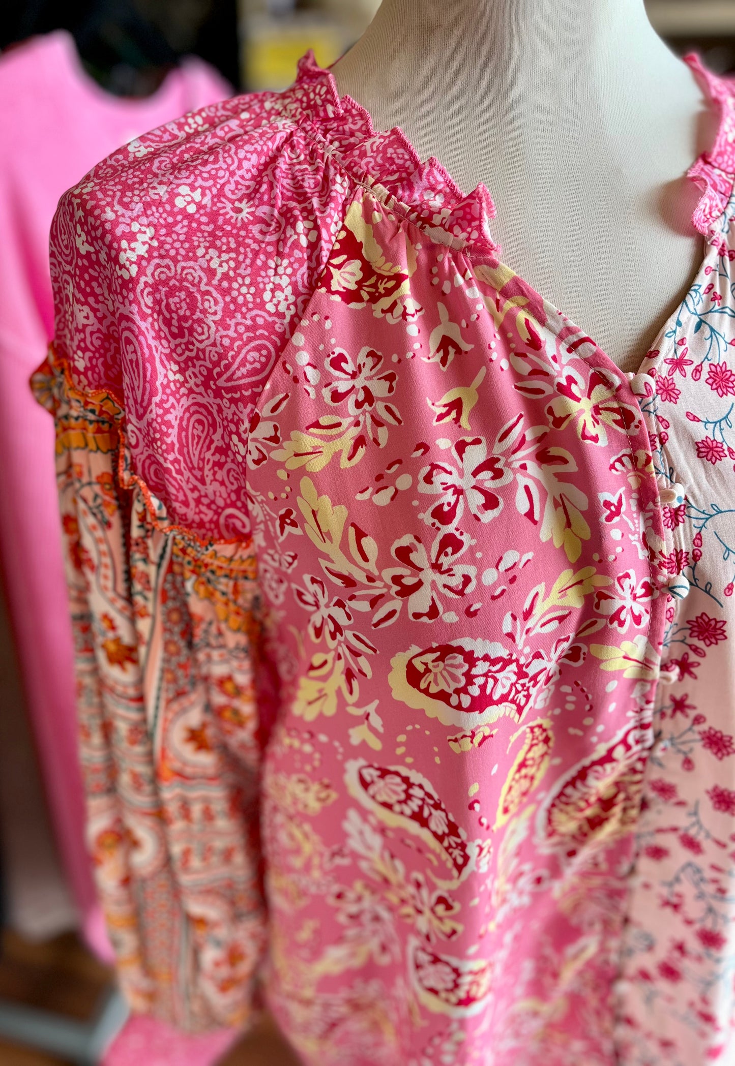 Pink Floral Mix Boho Top