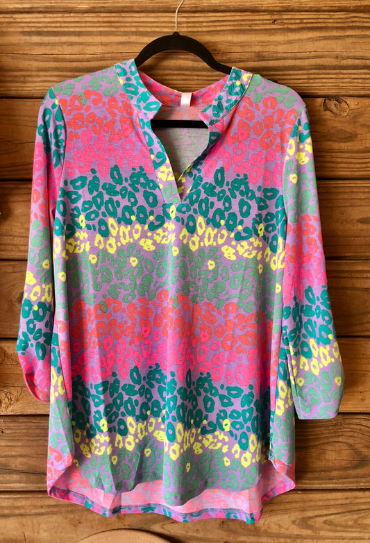 Multi Color Leopard Top V Neck