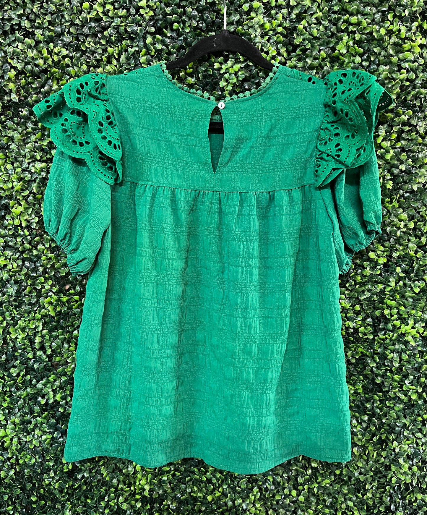 Emerald Green Eyelet Puff Sleeve Top