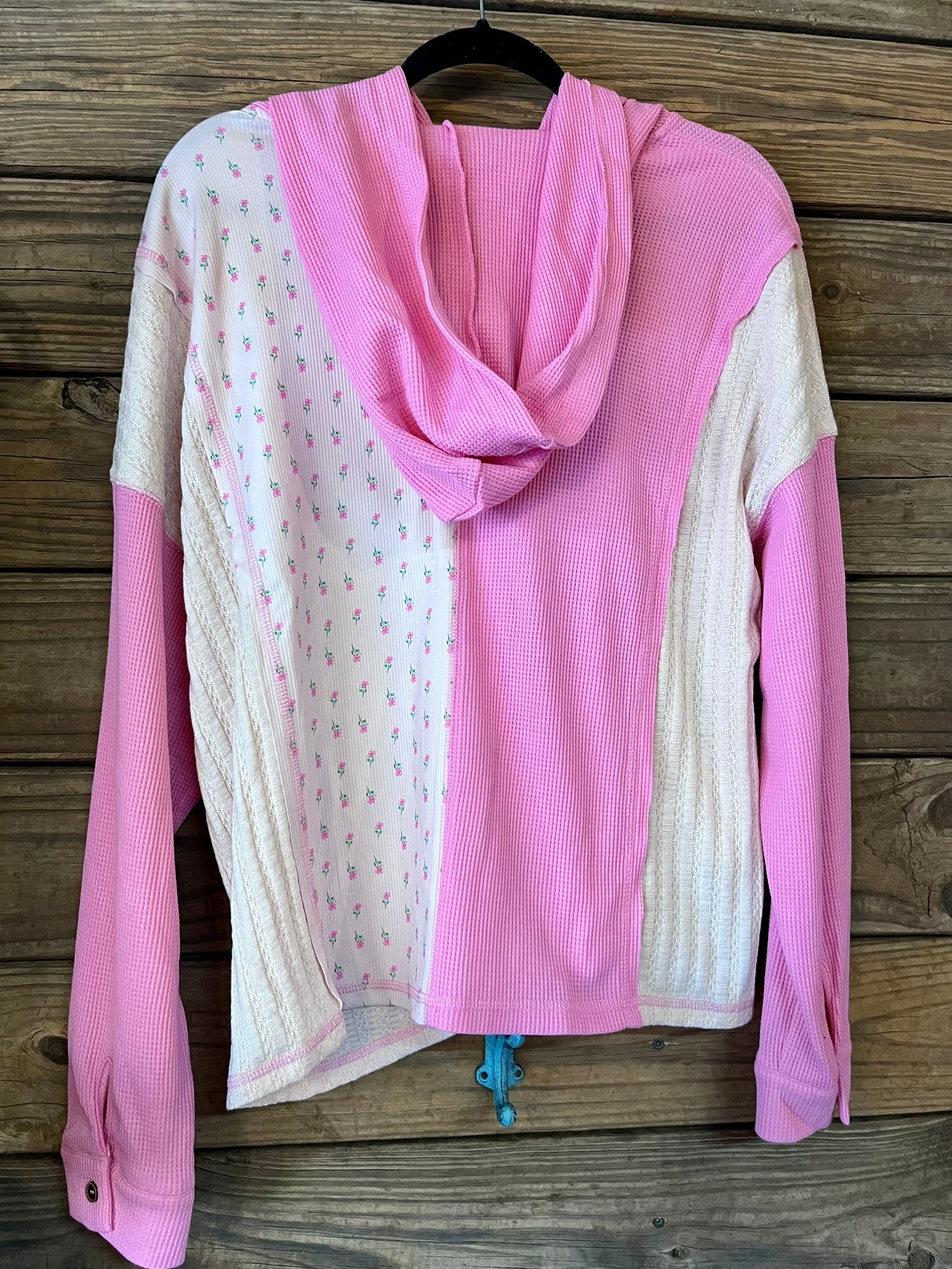 Pink Floral Patchwork Hooded Top