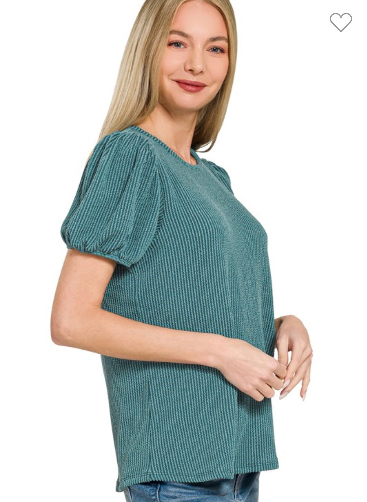 Puff Sleeve Ribbed Top