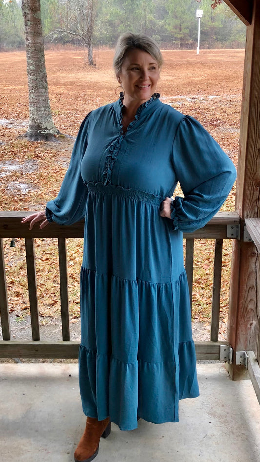 Teal Time Maxi Tiered Dress