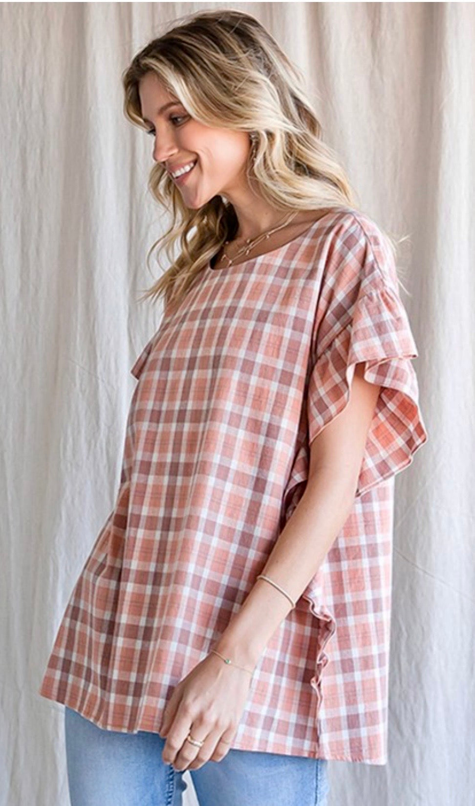 Gingham Plaid Ruffle Top