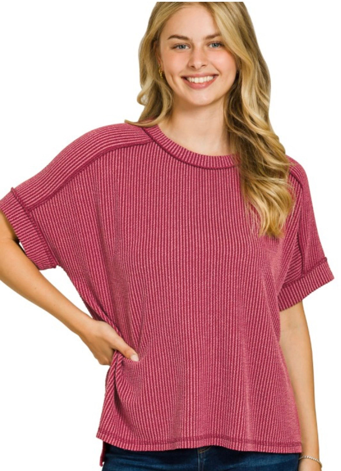Ribbed Crew Neck Top