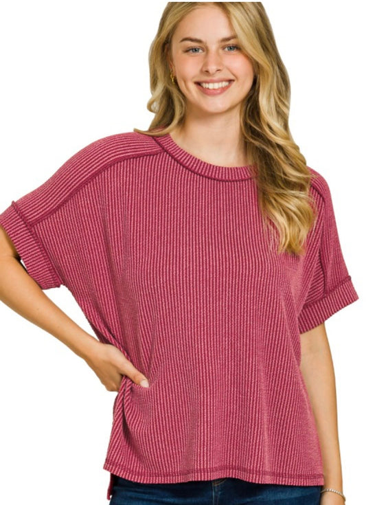Ribbed Crew Neck Top
