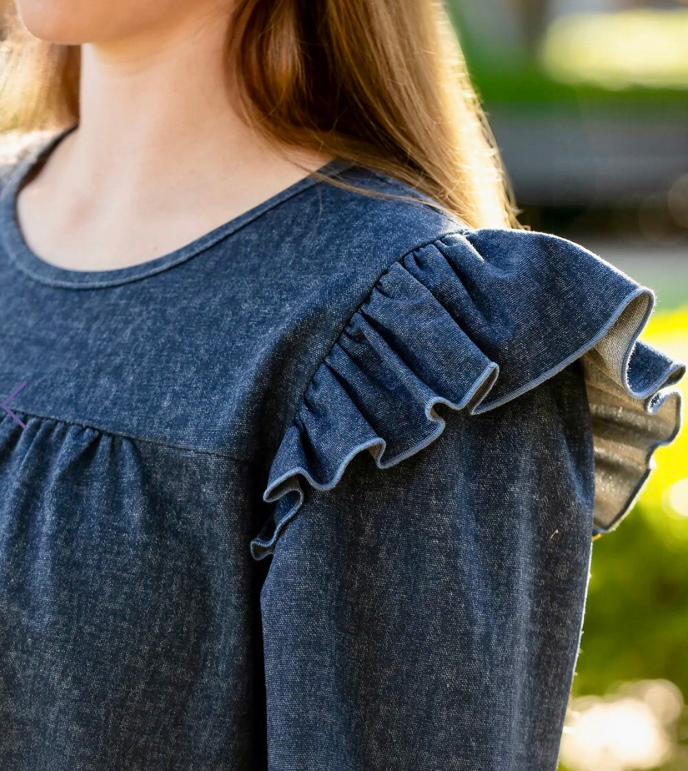 Navy Top with Ruffle Detail